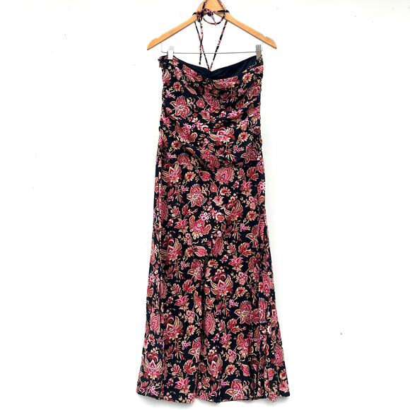 ME+EM Paisley Print Midi Dress Halter Cotton Pink Floral Size 10 Drop Waist - Picture 6 of 11